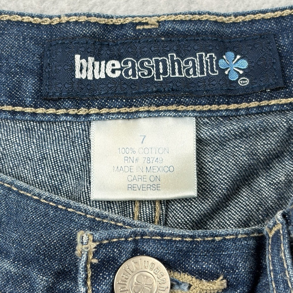 Blue Asphalt Shorts Womens 7 Dark Blue Denim‎ Low Rise Mini Y2K Beach Booty 2" - Picture 3 of 8